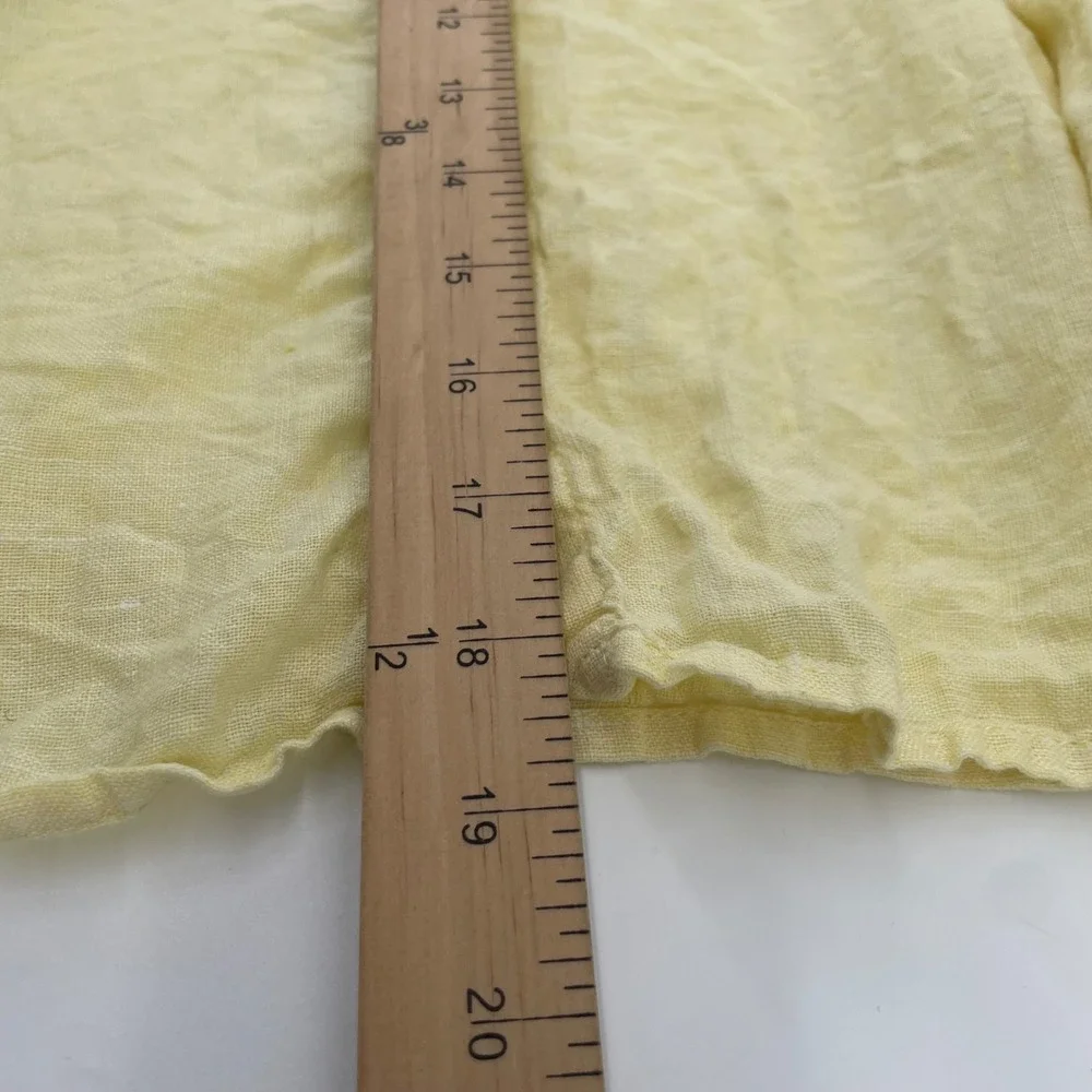 Cynthia‎ Rowley Linen Shirt Womens L Yellow Long Sleeve Cropped Button Down Top